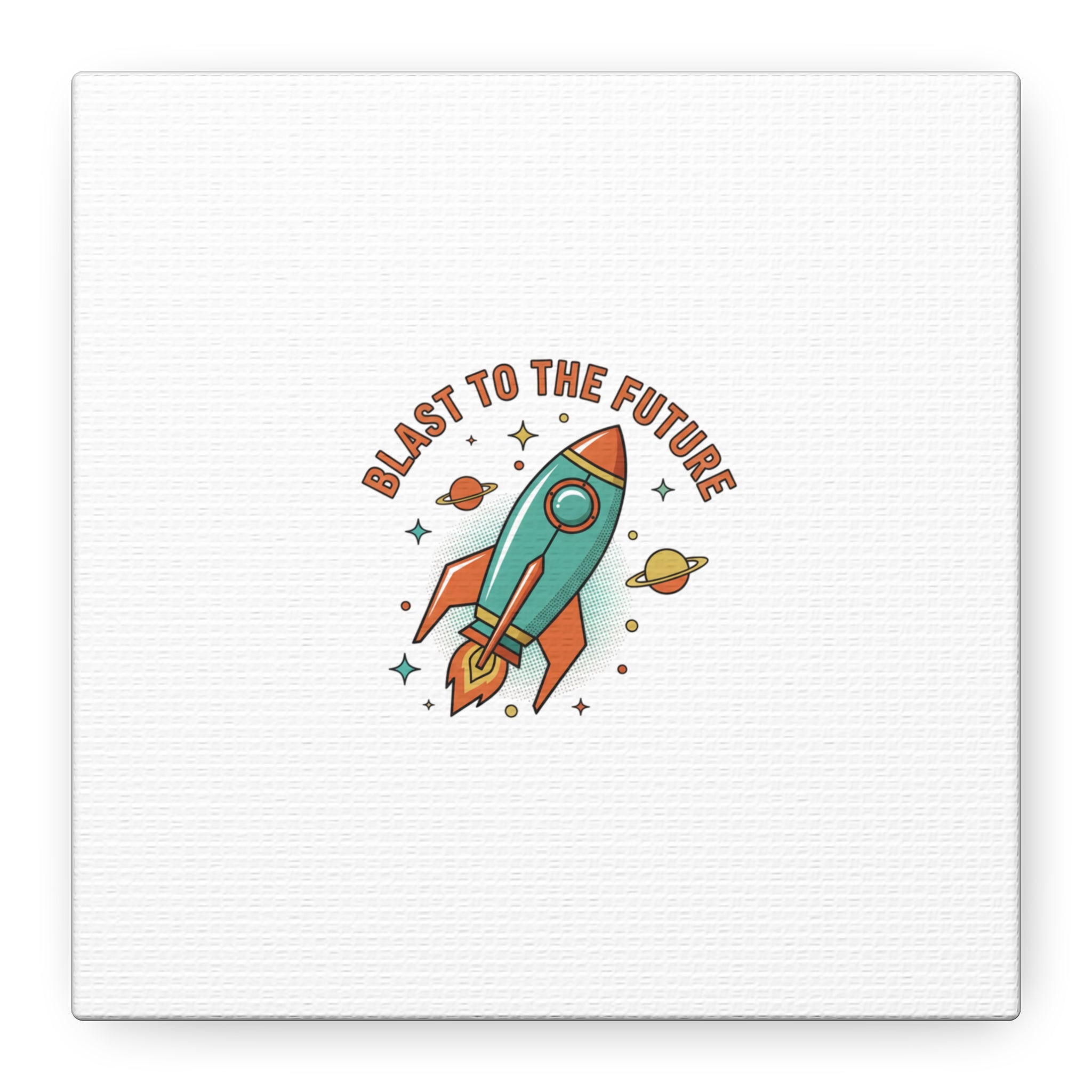 Retro Rocket Graphic Canvas | Mid-Century Space Art, Starburst Decor
