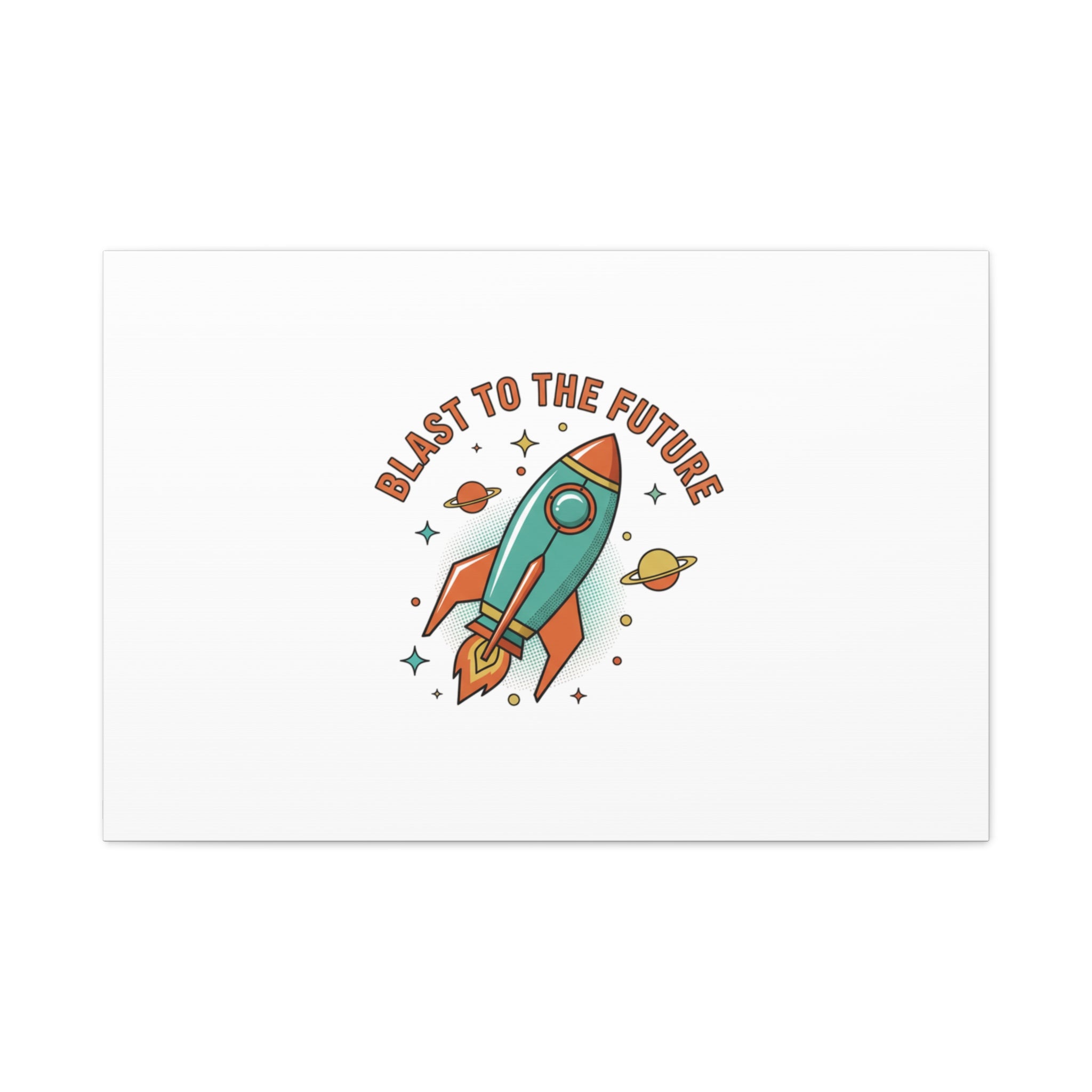 Retro Rocket Graphic Canvas | Mid-Century Space Art, Starburst Decor
