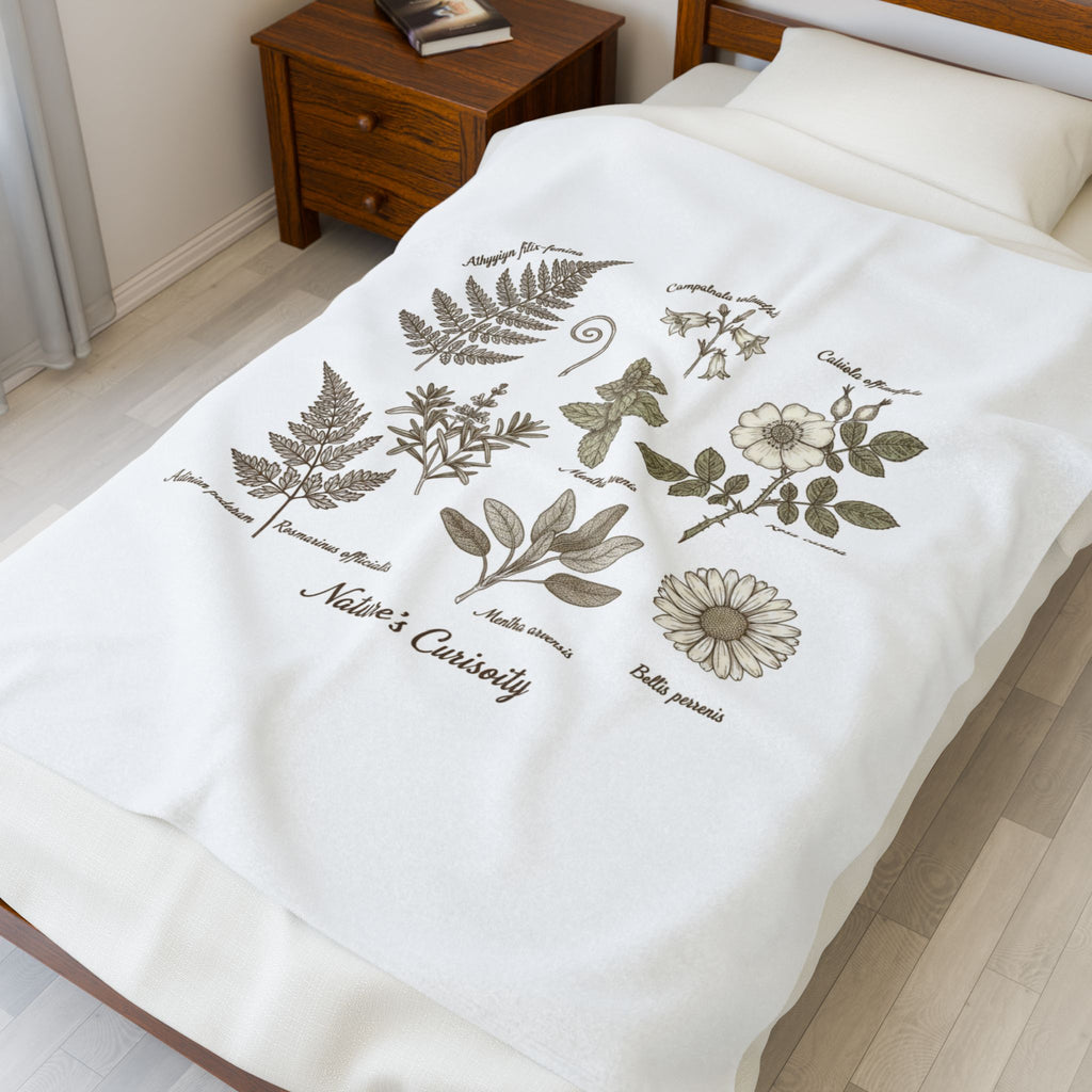 Botanical Anatomy Illustration Velveteen Plush Blanket | vintage plant diagram, herbarium art