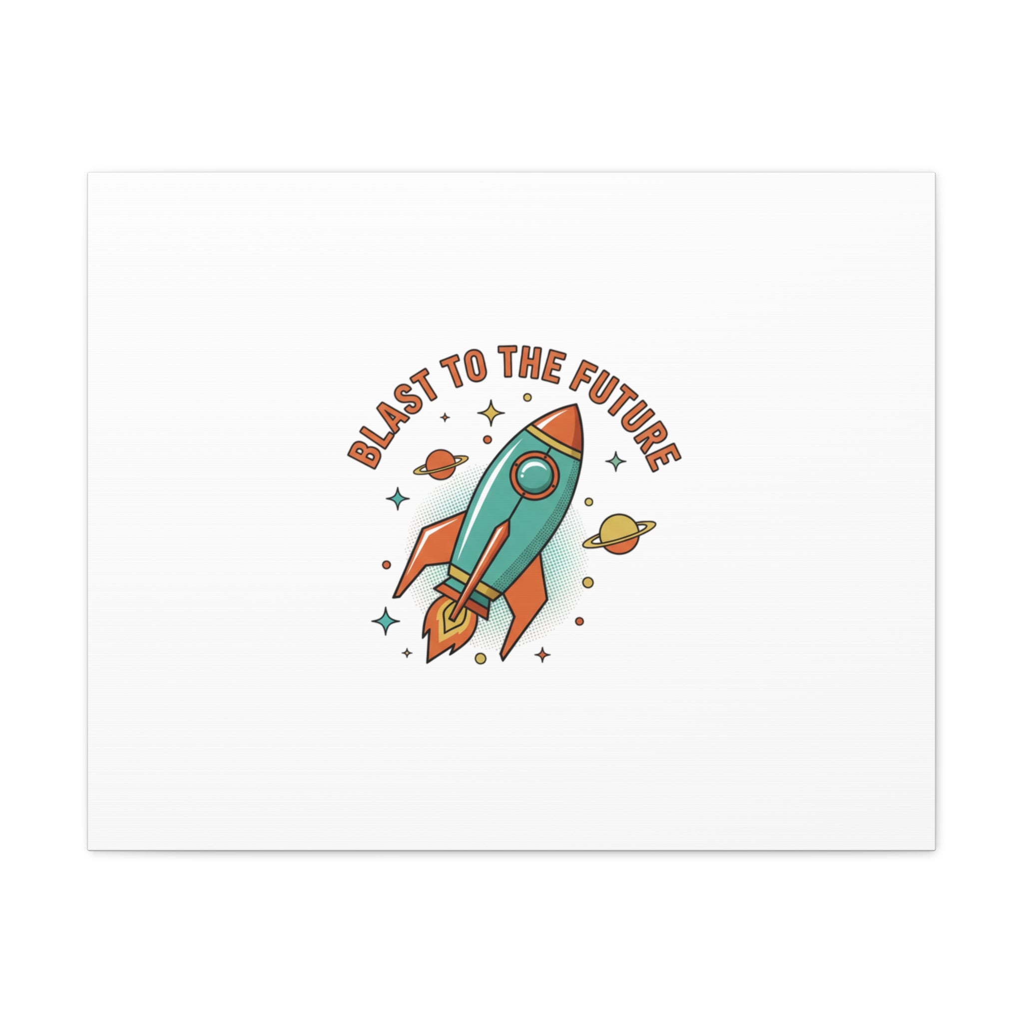 Retro Rocket Graphic Canvas | Mid-Century Space Art, Starburst Decor
