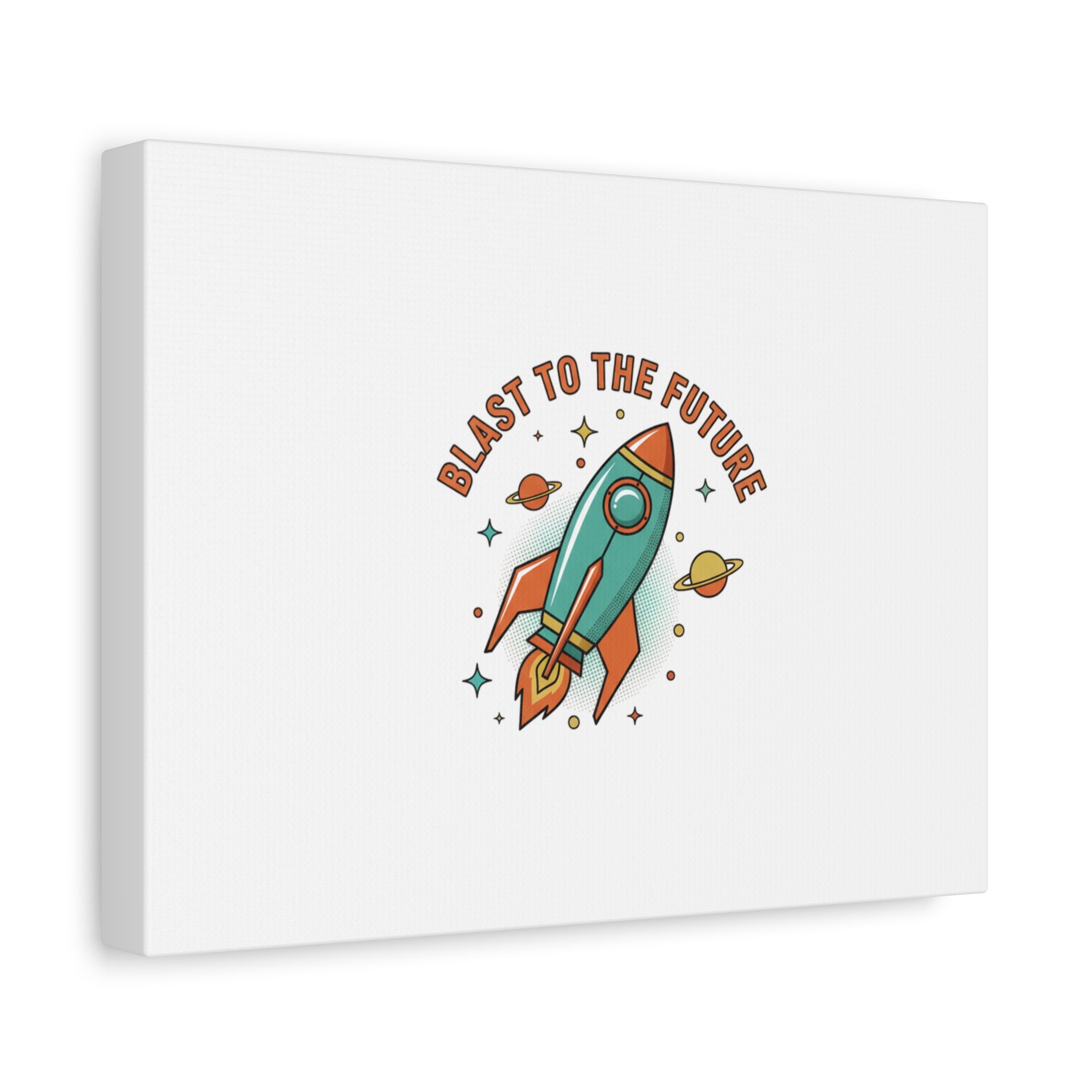 Retro Rocket Graphic Canvas | Mid-Century Space Art, Starburst Decor