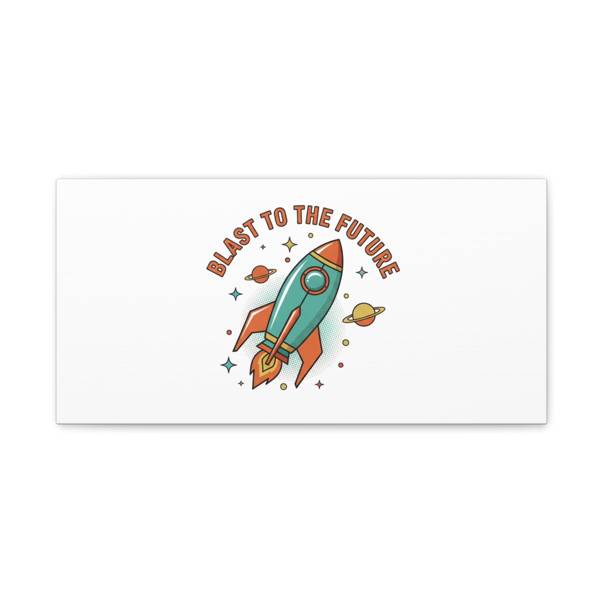 Retro Rocket Graphic Canvas | Mid-Century Space Art, Starburst Decor
