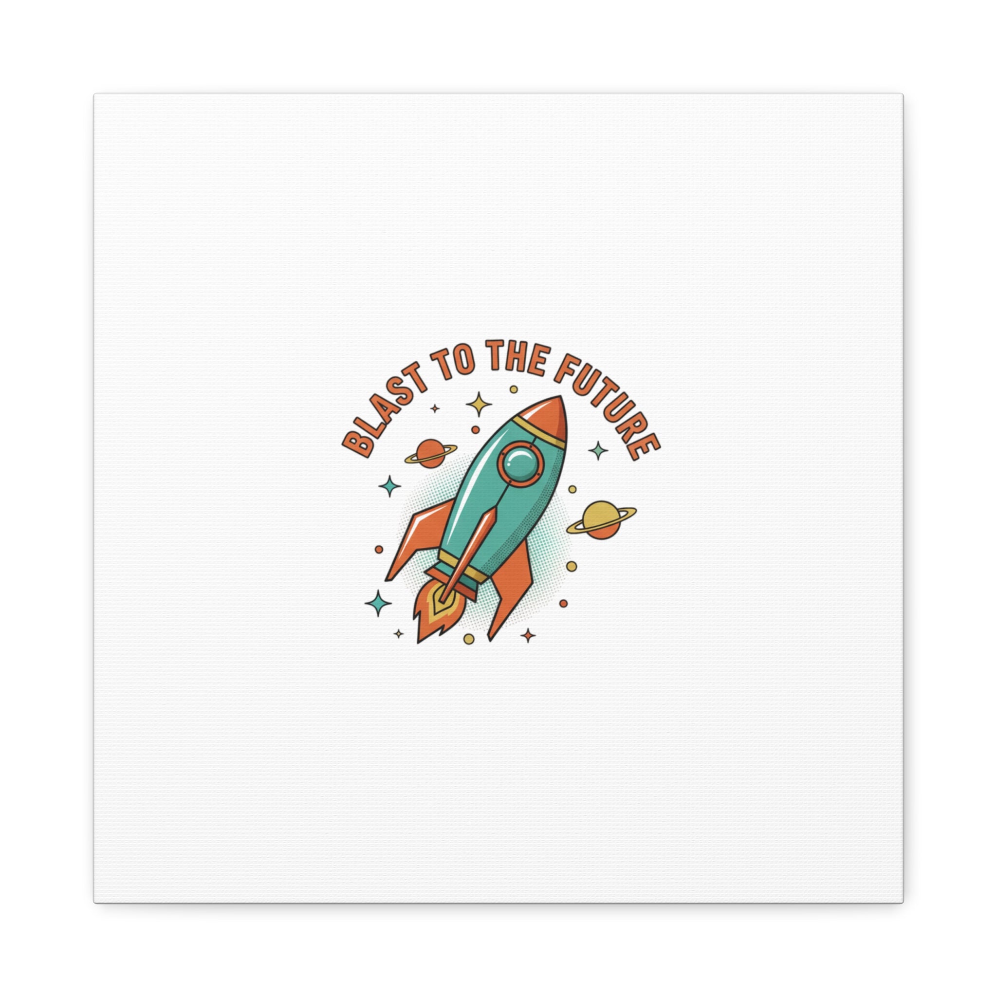 Retro Rocket Graphic Canvas | Mid-Century Space Art, Starburst Decor