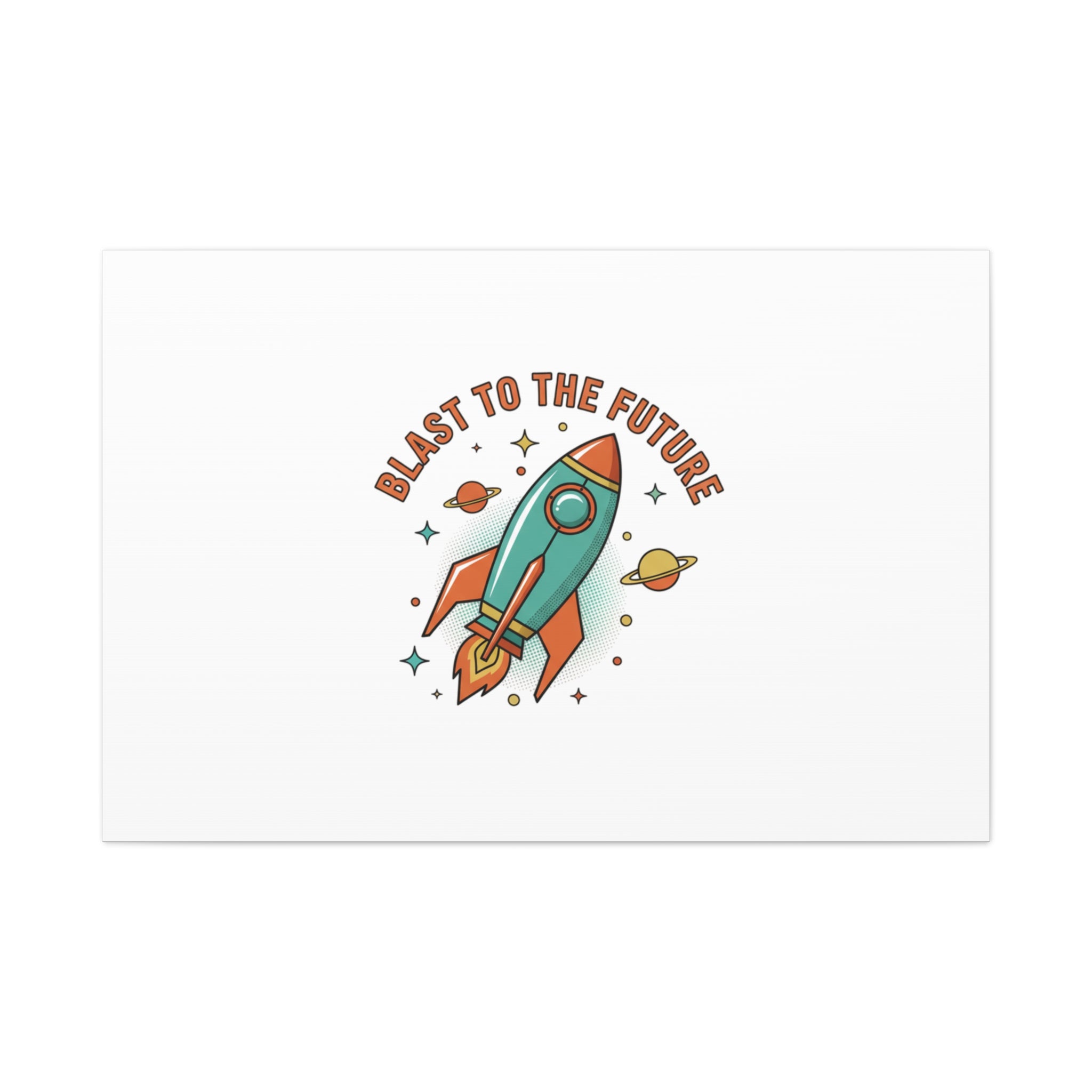 Retro Rocket Graphic Canvas | Mid-Century Space Art, Starburst Decor