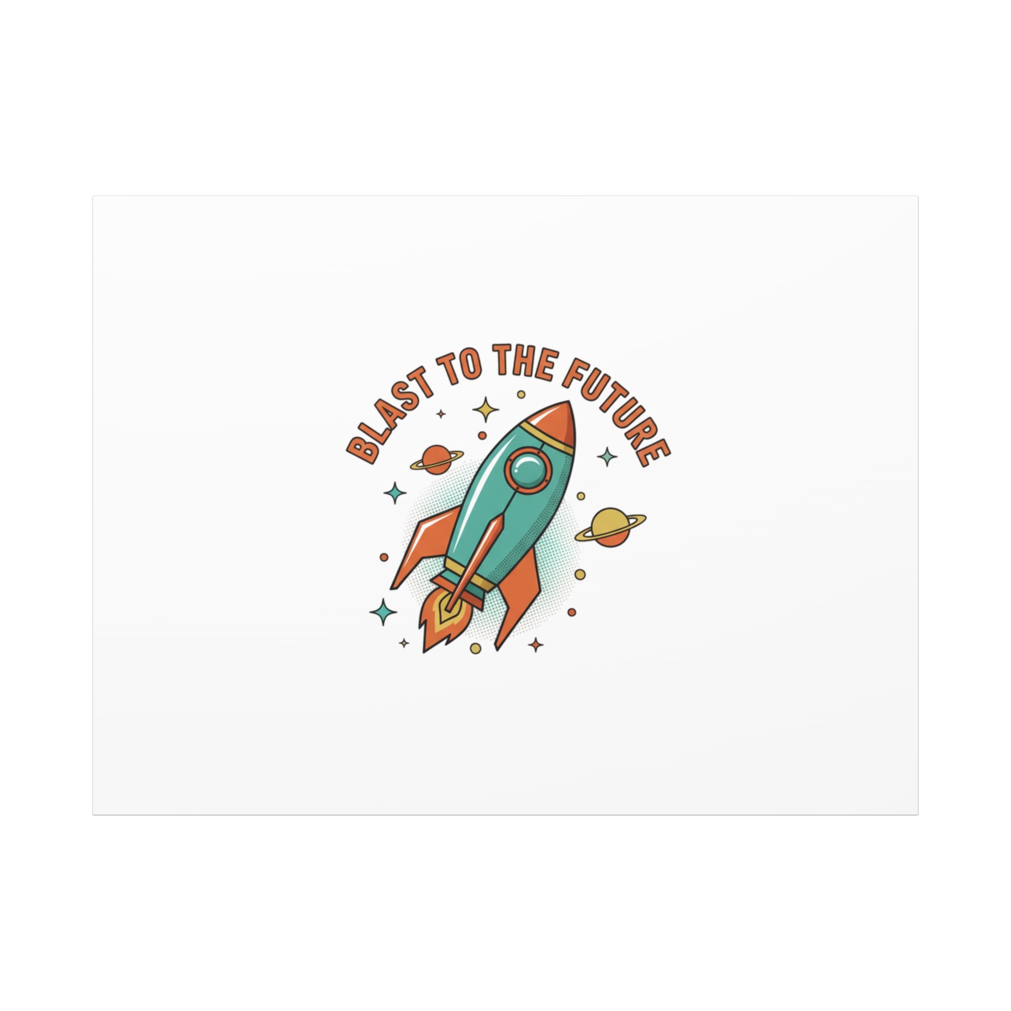 Retro Rocket Graphic Canvas | Mid-Century Space Art, Starburst Decor