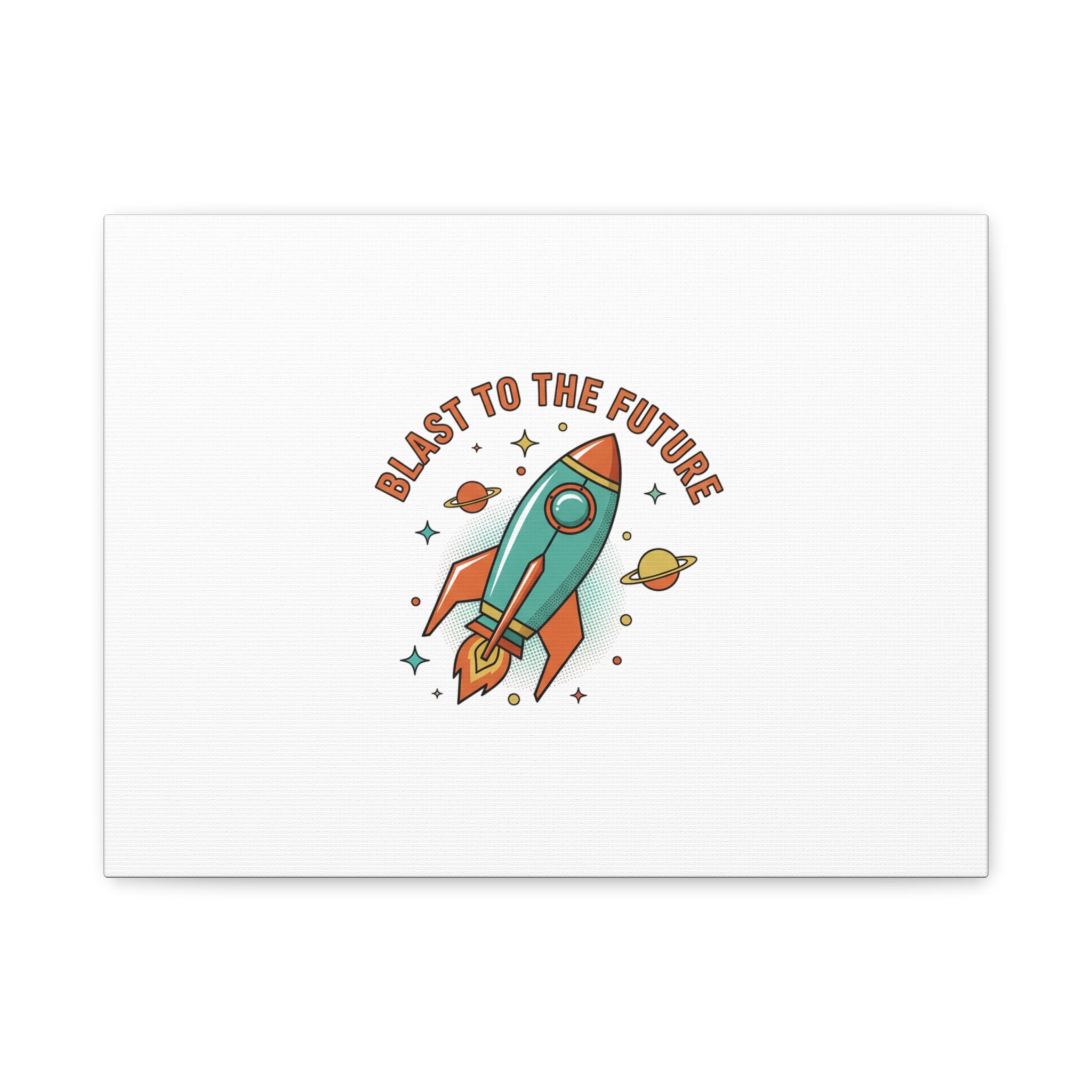Retro Rocket Graphic Canvas | Mid-Century Space Art, Starburst Decor