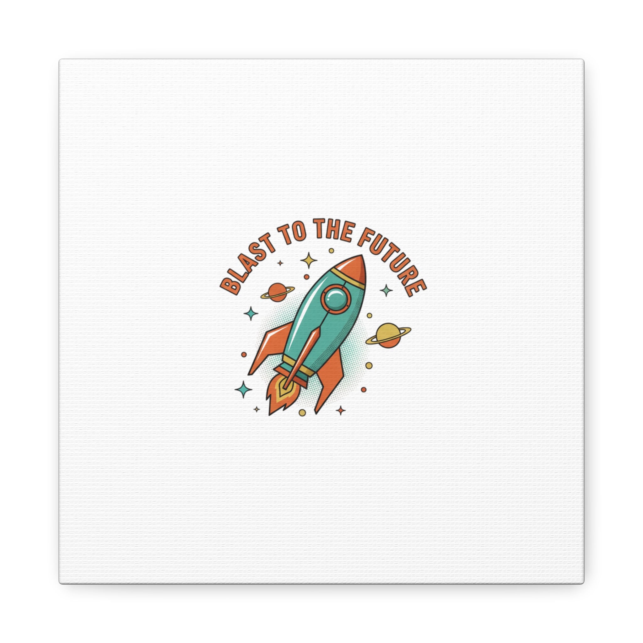 Retro Rocket Graphic Canvas | Mid-Century Space Art, Starburst Decor