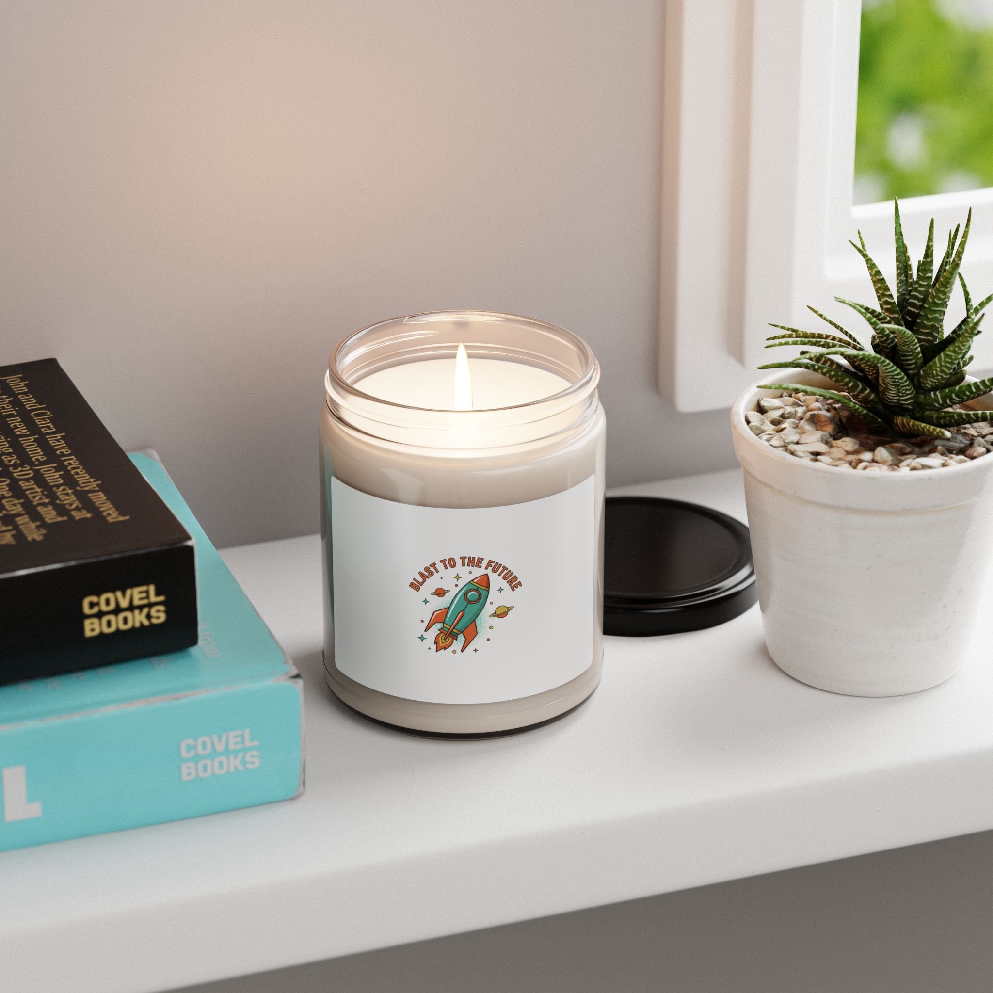 Retro Rocket Starburst Soy Candle | Mid‑Century Space Age Decor