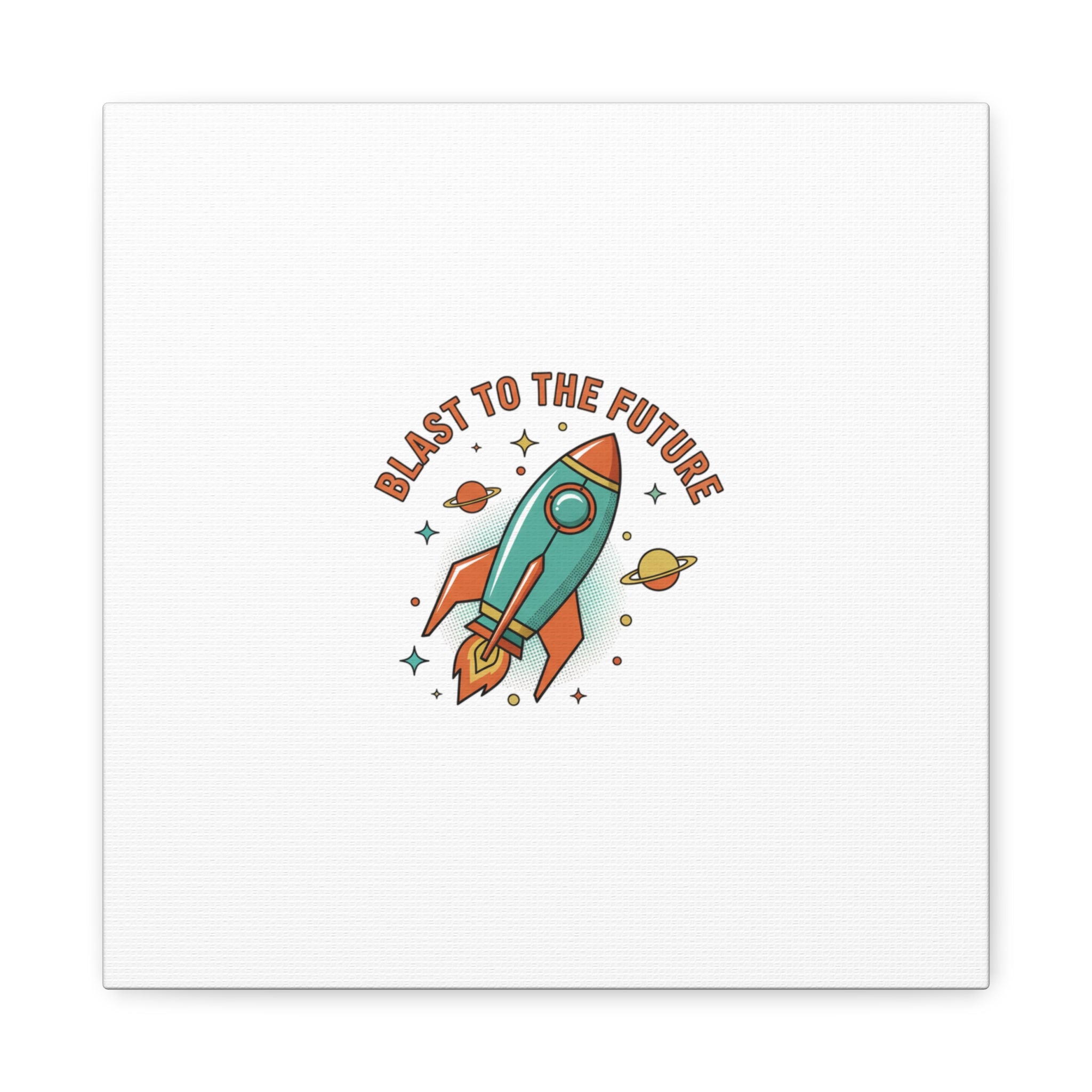 Retro Rocket Graphic Canvas | Mid-Century Space Art, Starburst Decor