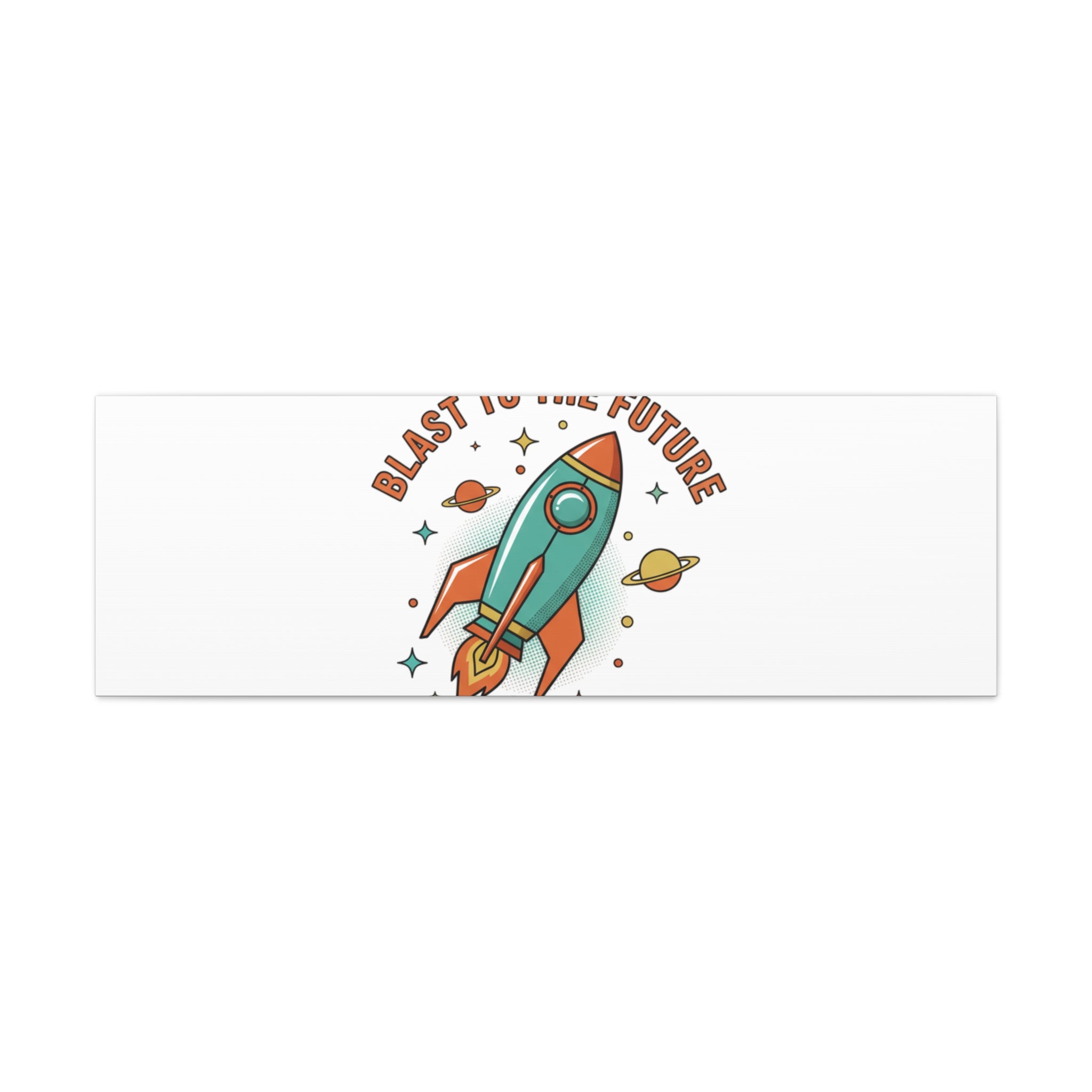 Retro Rocket Graphic Canvas | Mid-Century Space Art, Starburst Decor