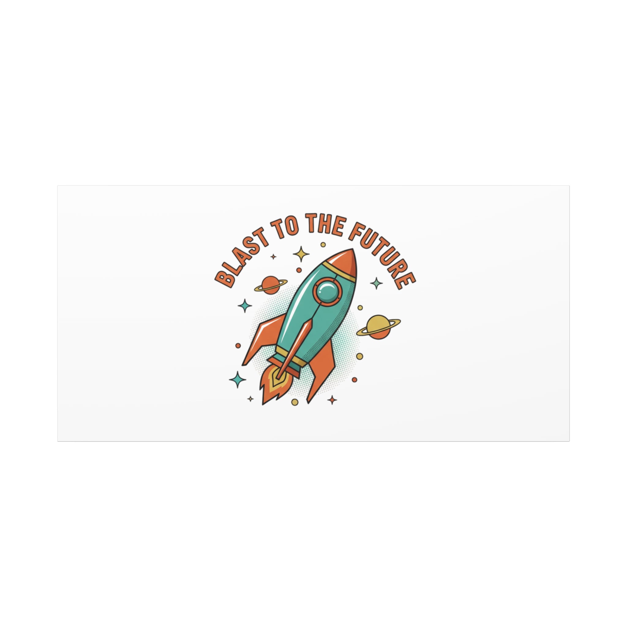 Retro Rocket Graphic Canvas | Mid-Century Space Art, Starburst Decor