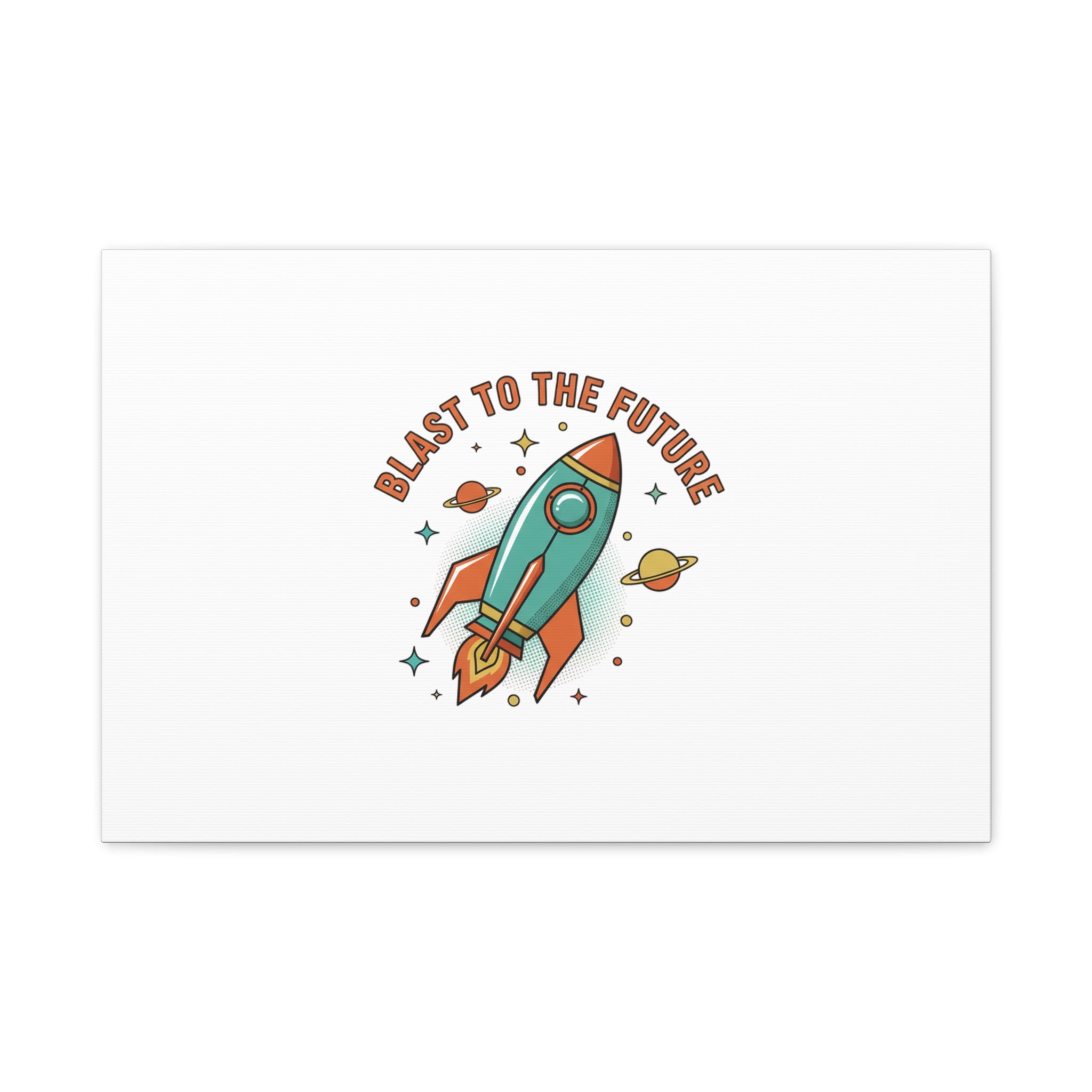 Retro Rocket Graphic Canvas | Mid-Century Space Art, Starburst Decor
