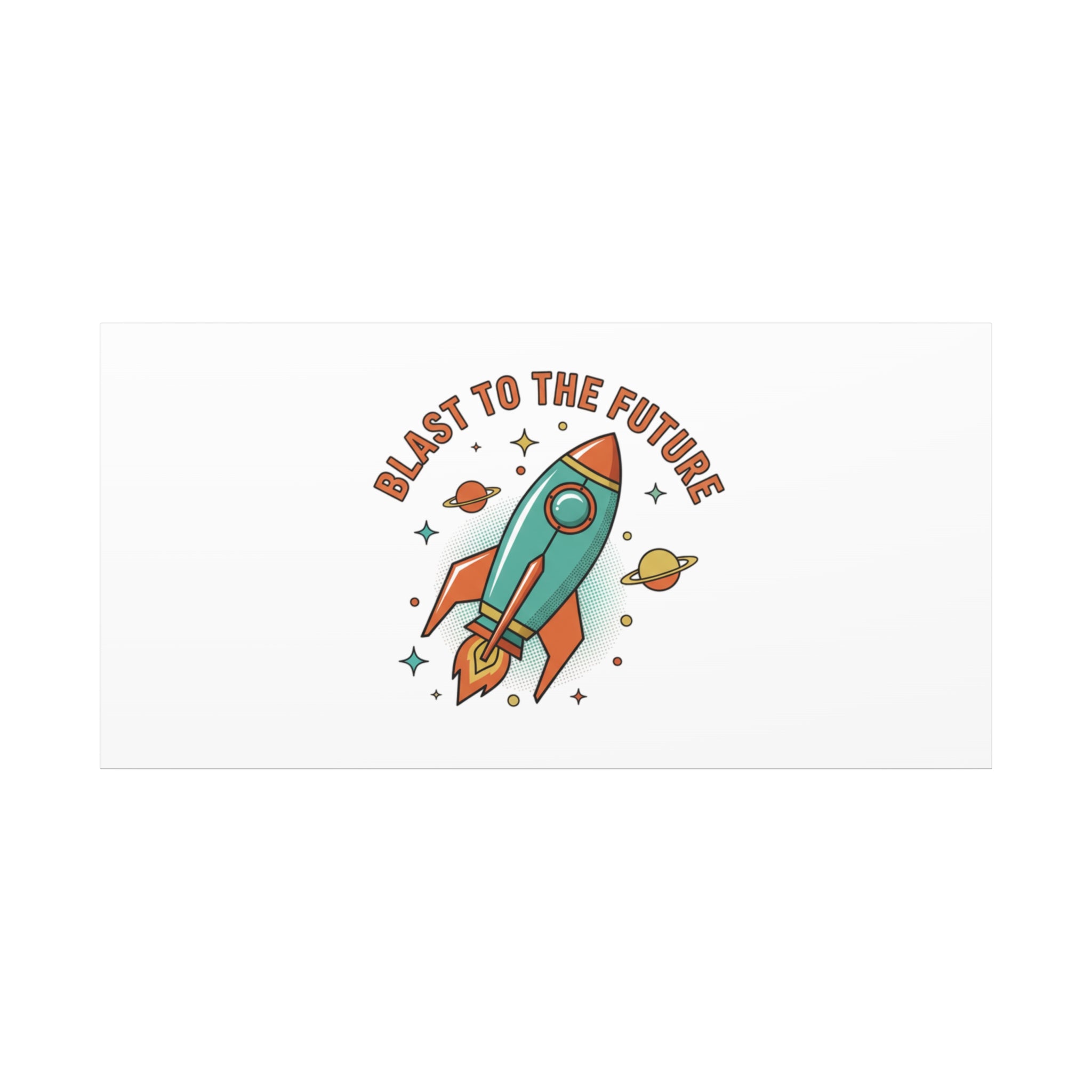 Retro Rocket Graphic Canvas | Mid-Century Space Art, Starburst Decor