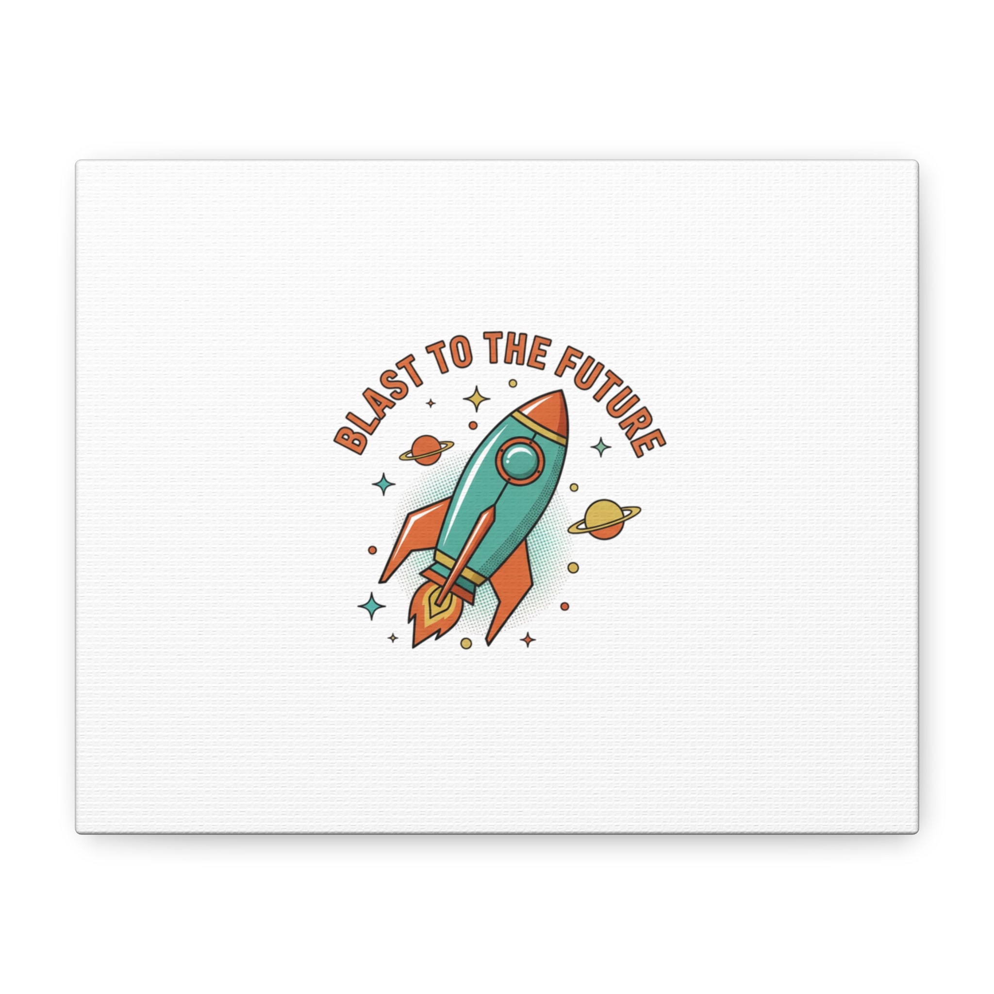 Retro Rocket Graphic Canvas | Mid-Century Space Art, Starburst Decor