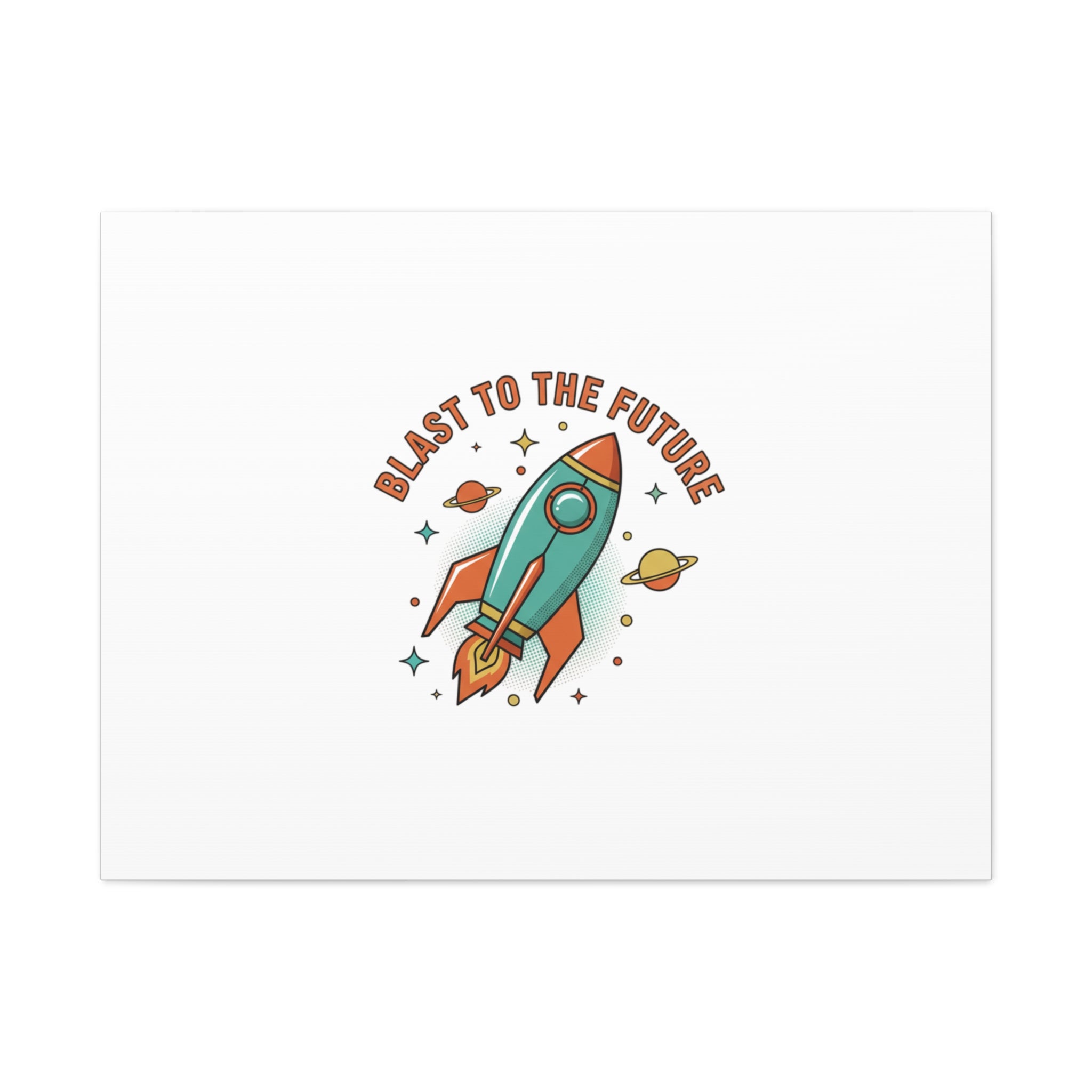 Retro Rocket Graphic Canvas | Mid-Century Space Art, Starburst Decor